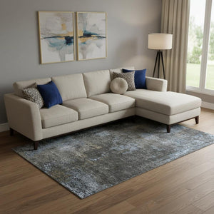 HomeRoots 10' X 14' Graphite Blue & Copper Abstract Washable Area Rug - Stylish, Durable, UV Protected Design 666263
