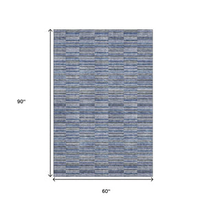 HomeRoots 5' X 8' Navy Blue & Gray Striped Area Rug with UV Protection – Durable, Stain-Resistant, Easy Care! 666265