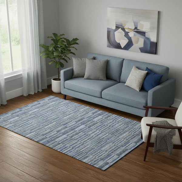 HomeRoots 5' X 8' Navy Blue & Gray Striped Area Rug with UV Protection – Durable, Stain-Resistant, Easy Care! 666265