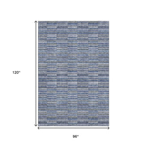 HomeRoots 8' X 10' Navy Blue & Gray Striped Area Rug - Washable, Stain-Resistant, UV Protected for Durability 666267