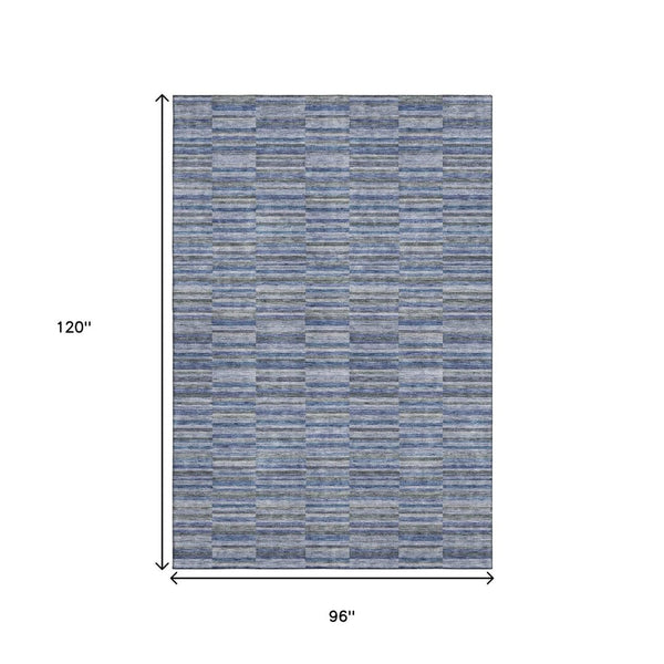 HomeRoots 8' X 10' Navy Blue & Gray Striped Area Rug - Washable, Stain-Resistant, UV Protected for Durability 666267