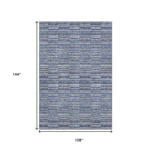 HomeRoots 9' X 12' Navy Blue and Gray Striped Washable Area Rug with UV Protection for Homes & Pets 666268