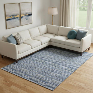 HomeRoots 9' X 12' Navy Blue and Gray Striped Washable Area Rug with UV Protection for Homes & Pets 666268