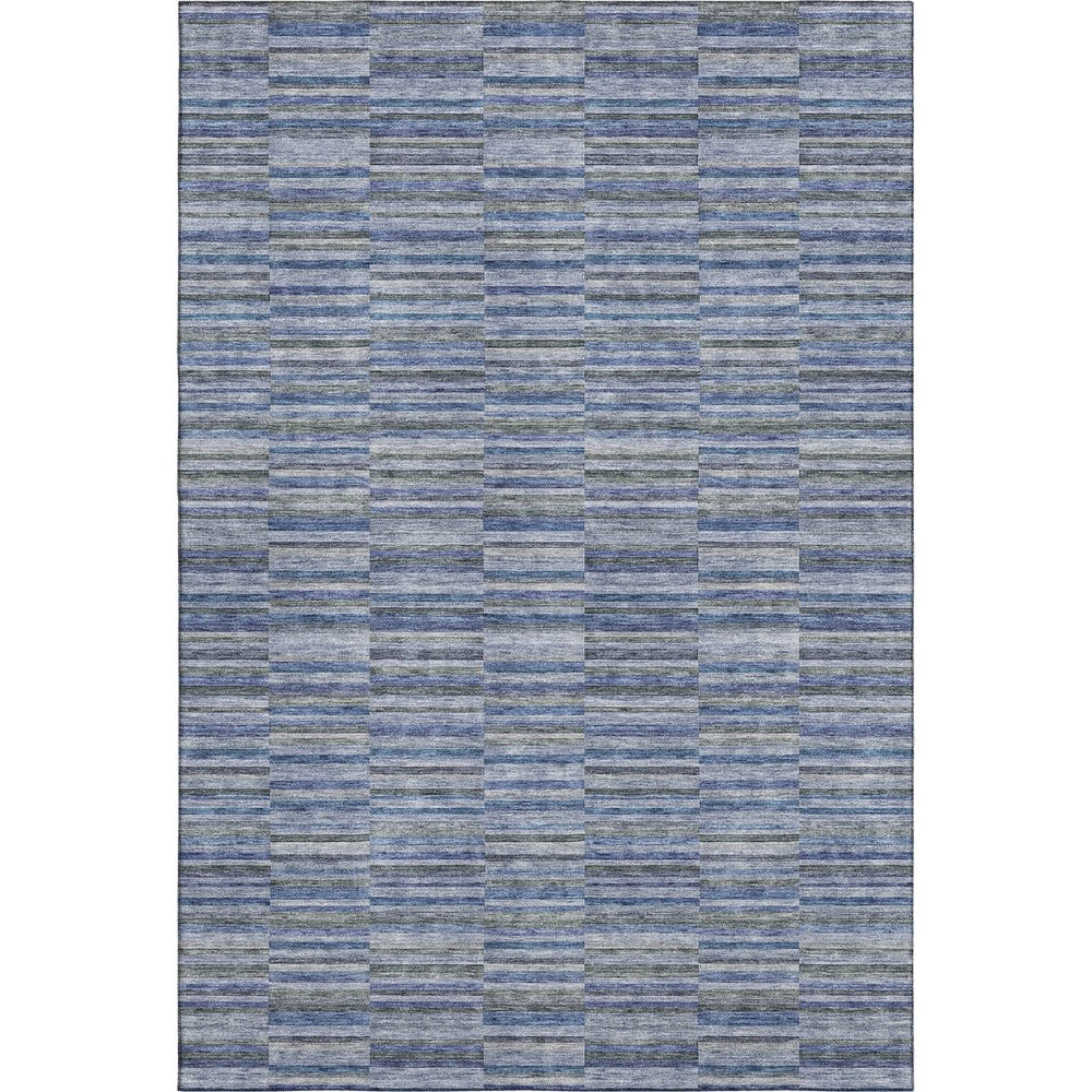 HomeRoots 9' X 12' Navy Blue and Gray Striped Washable Area Rug with UV Protection for Homes & Pets 666268