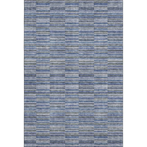 HomeRoots 9' X 12' Navy Blue and Gray Striped Washable Area Rug with UV Protection for Homes & Pets 666268