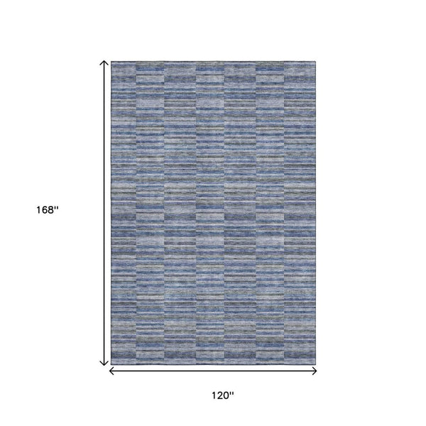 HomeRoots 10' X 14' Navy Blue & Gray Striped Area Rug - Washable, UV Protected & Stain Resistant for Busy Homes 666269