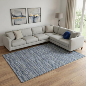 HomeRoots 10' X 14' Navy Blue & Gray Striped Area Rug - Washable, UV Protected & Stain Resistant for Busy Homes 666269