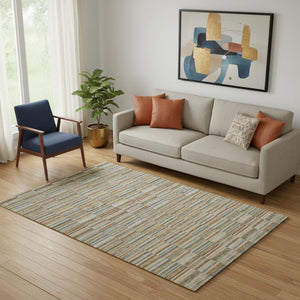 HomeRoots 5' X 8' Washable Rust Beige & Gray Striped Area Rug - UV Protected, Durable, Pet-Friendly Design 666277