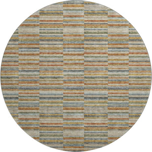 HomeRoots 8' Rust Beige and Gray Striped Washable Round Rug - Durable, UV-Protected, Stain-Resistant Design 666278