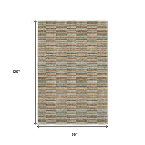 HomeRoots 8' X 10' Striped Washable Area Rug in Rust, Beige & Gray - Durable, Stain-Resistant & UV-Protected! 666279