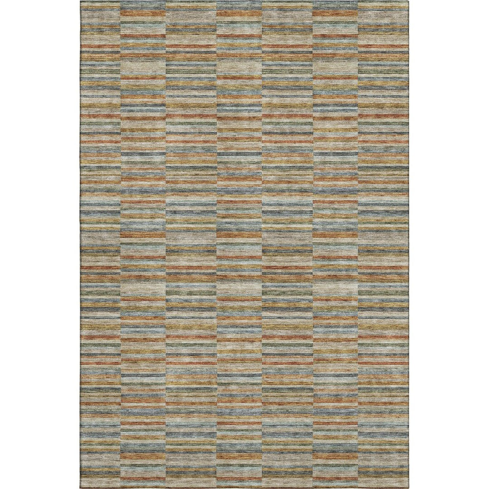 HomeRoots 8' X 10' Striped Washable Area Rug in Rust, Beige & Gray - Durable, Stain-Resistant & UV-Protected! 666279