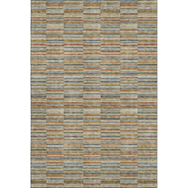 HomeRoots 8' X 10' Striped Washable Area Rug in Rust, Beige & Gray - Durable, Stain-Resistant & UV-Protected! 666279