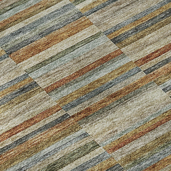 HomeRoots 8' X 10' Striped Washable Area Rug in Rust, Beige & Gray - Durable, Stain-Resistant & UV-Protected! 666279