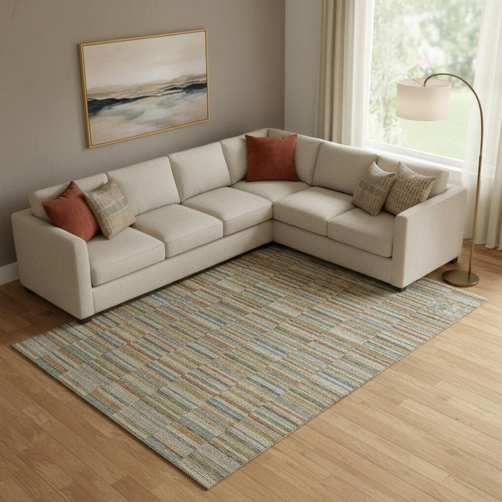 HomeRoots 9' Stylish Rust Beige and Gray Striped Washable Area Rug – Durable, UV-Protected, Stain-Resistant Design 666280