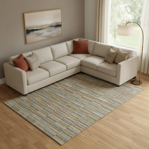 HomeRoots 9' Stylish Rust Beige and Gray Striped Washable Area Rug – Durable, UV-Protected, Stain-Resistant Design 666280
