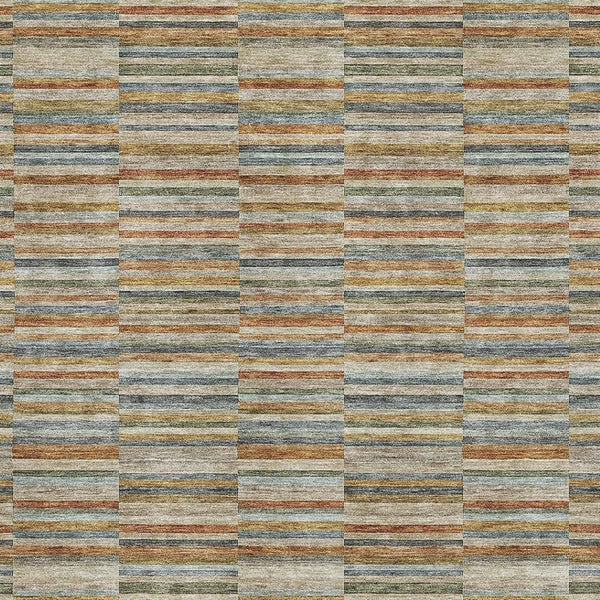 HomeRoots 9' Stylish Rust Beige and Gray Striped Washable Area Rug – Durable, UV-Protected, Stain-Resistant Design 666280
