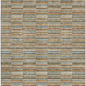 HomeRoots 9' Stylish Rust Beige and Gray Striped Washable Area Rug – Durable, UV-Protected, Stain-Resistant Design 666280