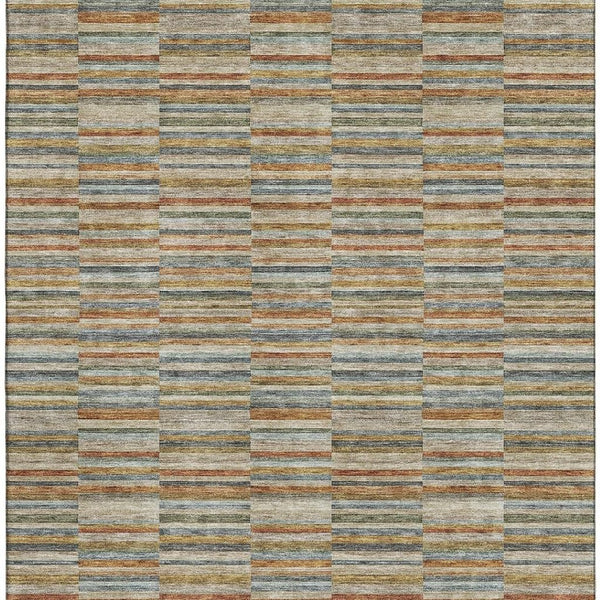 HomeRoots 9' Stylish Rust Beige and Gray Striped Washable Area Rug – Durable, UV-Protected, Stain-Resistant Design 666280