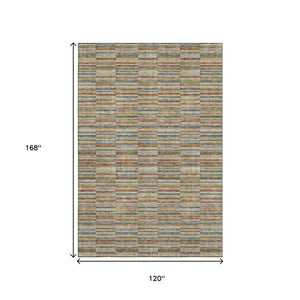 HomeRoots 10' X 14' Striped Washable Area Rug in Rust, Beige & Gray - Durable, UV-Protective & Stylish Design! 666281