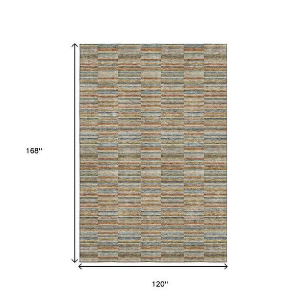 HomeRoots 10' X 14' Striped Washable Area Rug in Rust, Beige & Gray - Durable, UV-Protective & Stylish Design! 666281