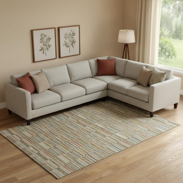 HomeRoots 10' X 14' Striped Washable Area Rug in Rust, Beige & Gray - Durable, UV-Protective & Stylish Design! 666281