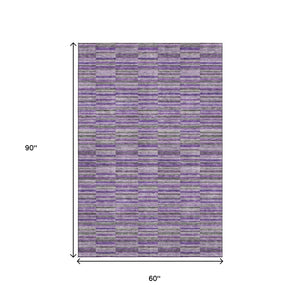HomeRoots 5' X 8' Purple and Gray Striped Area Rug - Washable, UV Protected, Stain Resistant for Homes with Kids 666283