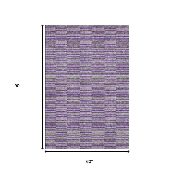 HomeRoots 5' X 8' Purple and Gray Striped Area Rug - Washable, UV Protected, Stain Resistant for Homes with Kids 666283