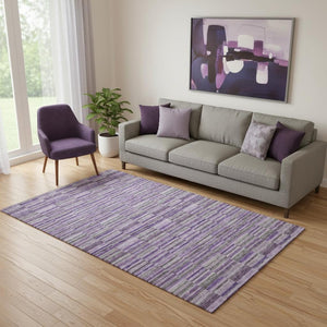 HomeRoots 5' X 8' Purple and Gray Striped Area Rug - Washable, UV Protected, Stain Resistant for Homes with Kids 666283