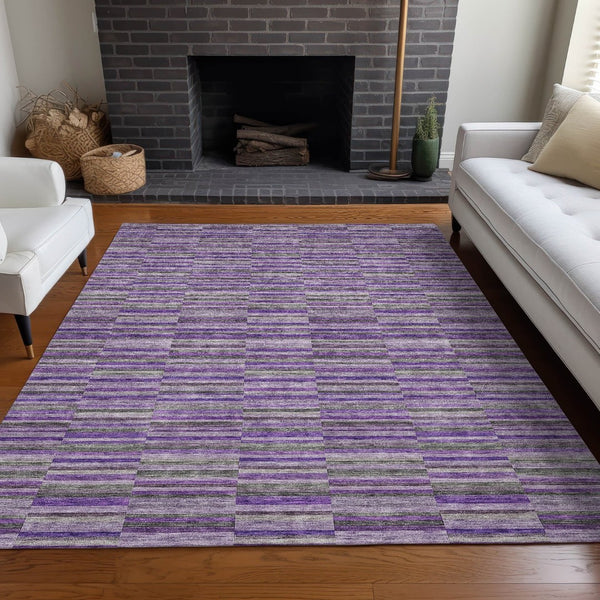 HomeRoots 5' X 8' Purple and Gray Striped Area Rug - Washable, UV Protected, Stain Resistant for Homes with Kids 666283