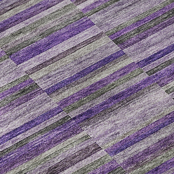 HomeRoots 5' X 8' Purple and Gray Striped Area Rug - Washable, UV Protected, Stain Resistant for Homes with Kids 666283