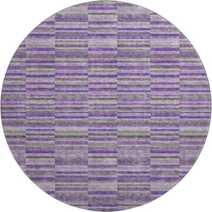 HomeRoots 8' Purple and Gray Striped Washable Round Rug - Durable, UV-Protected, Kid-Friendly Home Decor Piece 666284