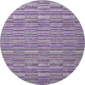 HomeRoots 8' Purple and Gray Striped Washable Round Rug - Durable, UV-Protected, Kid-Friendly Home Decor Piece 666284