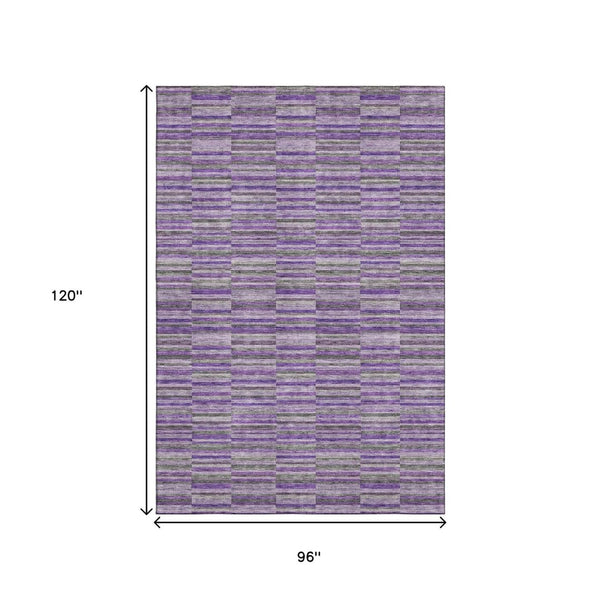 HomeRoots 8' X 10' Stylish Purple and Gray Striped Washable Area Rug with UV Protection for High-Traffic Spaces 666285