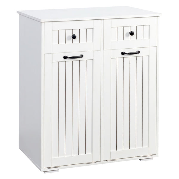 English Elm Laundry Sorting Cabinet with Two Hamper Bags Two Drawers and Melamine Finish W331P373959