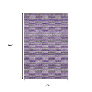 HomeRoots 9' X 12' Purple and Gray Striped Area Rug - Washable, UV Protected, Perfect for Indoor & Outdoor Use! 666286