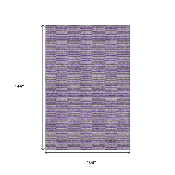 HomeRoots 9' X 12' Purple and Gray Striped Area Rug - Washable, UV Protected, Perfect for Indoor & Outdoor Use! 666286