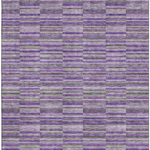 HomeRoots 9' X 12' Purple and Gray Striped Area Rug - Washable, UV Protected, Perfect for Indoor & Outdoor Use! 666286