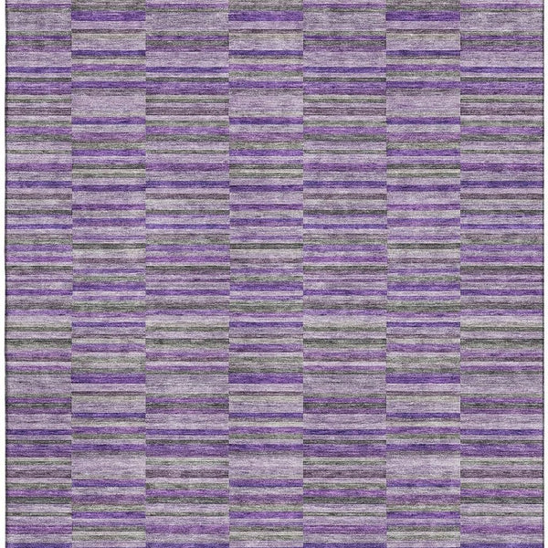 HomeRoots 9' X 12' Purple and Gray Striped Area Rug - Washable, UV Protected, Perfect for Indoor & Outdoor Use! 666286