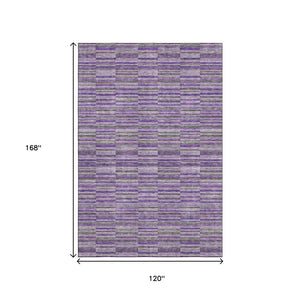 HomeRoots 10' Purple and Gray Striped Washable Area Rug - Durable, Stain-Resistant, UV Protected for Homes 666287