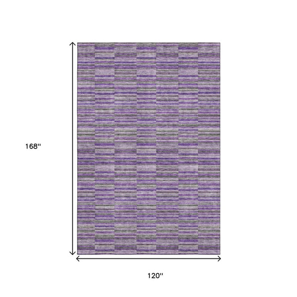 HomeRoots 10' Purple and Gray Striped Washable Area Rug - Durable, Stain-Resistant, UV Protected for Homes 666287