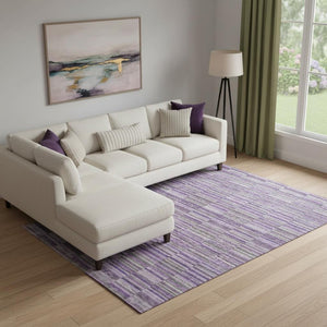 HomeRoots 10' Purple and Gray Striped Washable Area Rug - Durable, Stain-Resistant, UV Protected for Homes 666287