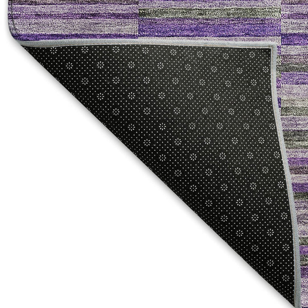 HomeRoots 10' Purple and Gray Striped Washable Area Rug - Durable, Stain-Resistant, UV Protected for Homes 666287