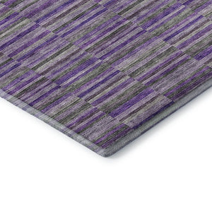 HomeRoots 10' Purple and Gray Striped Washable Area Rug - Durable, Stain-Resistant, UV Protected for Homes 666287