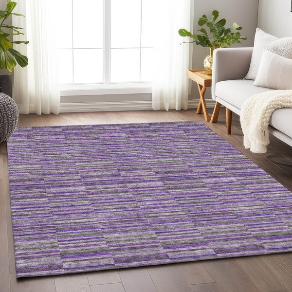 HomeRoots 10' Purple and Gray Striped Washable Area Rug - Durable, Stain-Resistant, UV Protected for Homes 666287