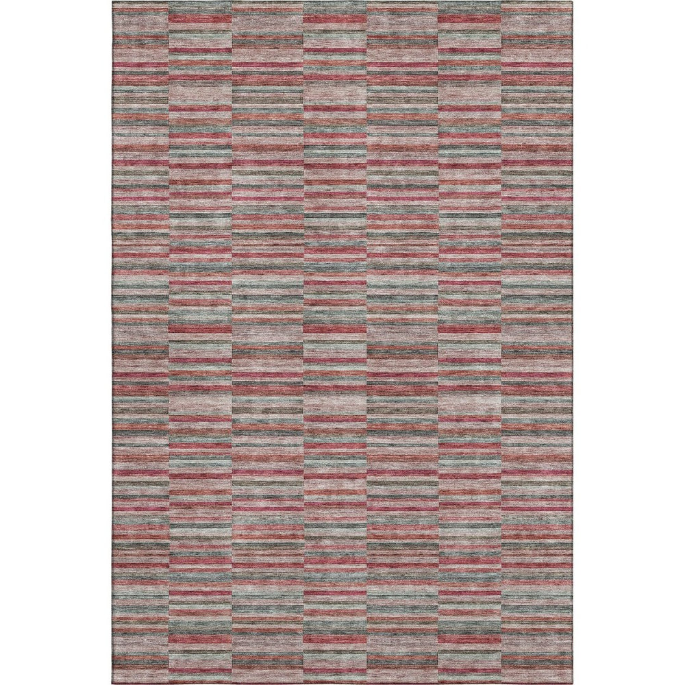 HomeRoots 5' Transitional Striped Area Rug in Red, Beige & Copper – Washable, UV Protected, Durable Design 666289