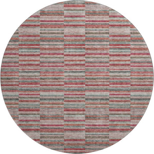 HomeRoots 8' Striped Washable Round Rug in Red, Beige & Copper – UV Protected, Stain Resistant, Durable Décor 666290