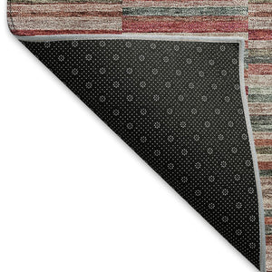 HomeRoots 8' Striped Washable Round Rug in Red, Beige & Copper – UV Protected, Stain Resistant, Durable Décor 666290
