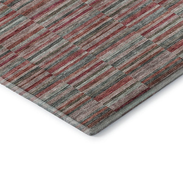 HomeRoots 8' Striped Washable Round Rug in Red, Beige & Copper – UV Protected, Stain Resistant, Durable Décor 666290