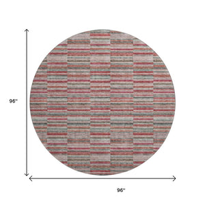 HomeRoots 8' Striped Washable Round Rug in Red, Beige & Copper – UV Protected, Stain Resistant, Durable Décor 666290