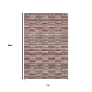 HomeRoots 9' X 12' Striped Area Rug in Red, Beige, Copper - Washable, UV-Protected, Durable & Stylish Décor 666292
